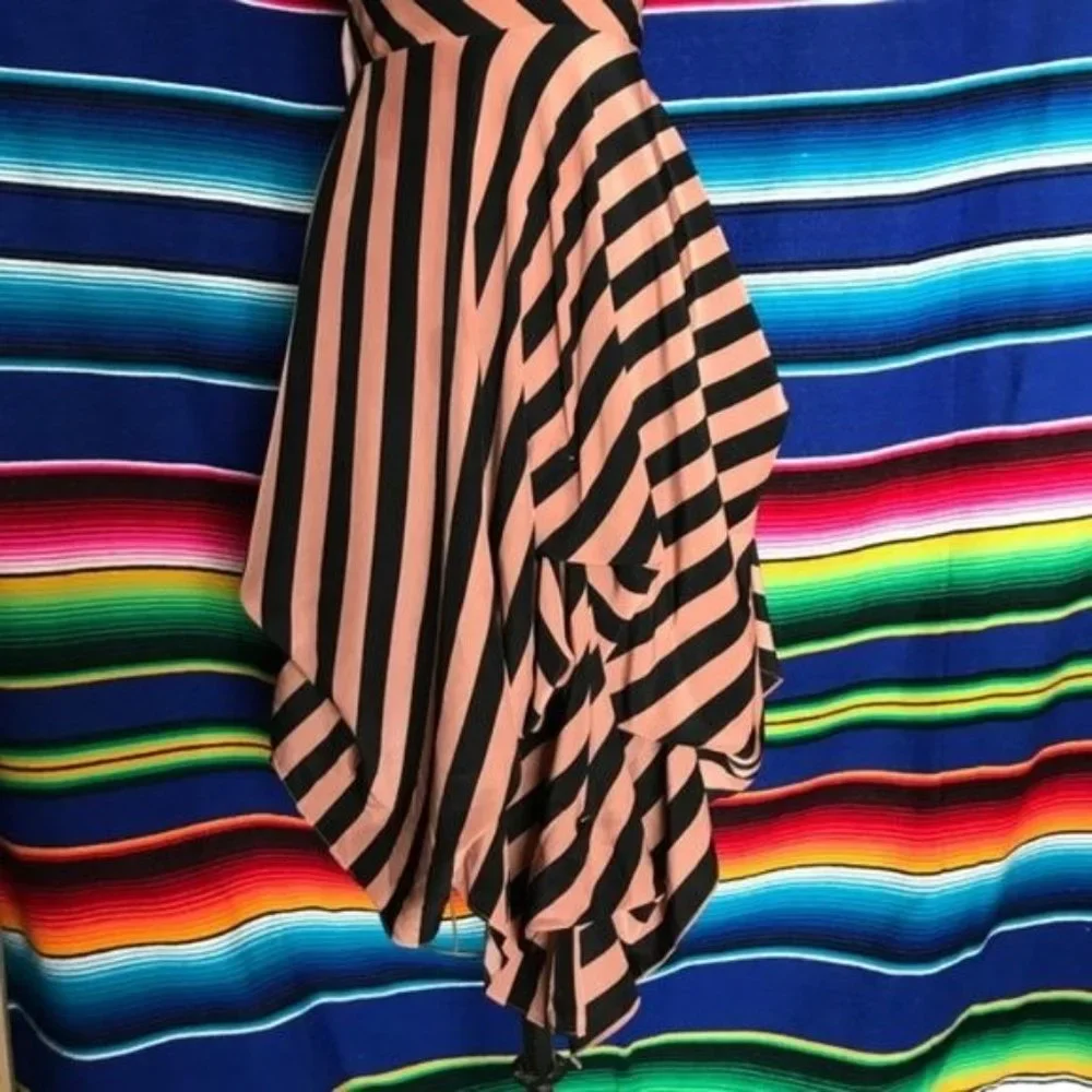 Minuet Silky Striped Open Back Dress Cowl Tie Bubble